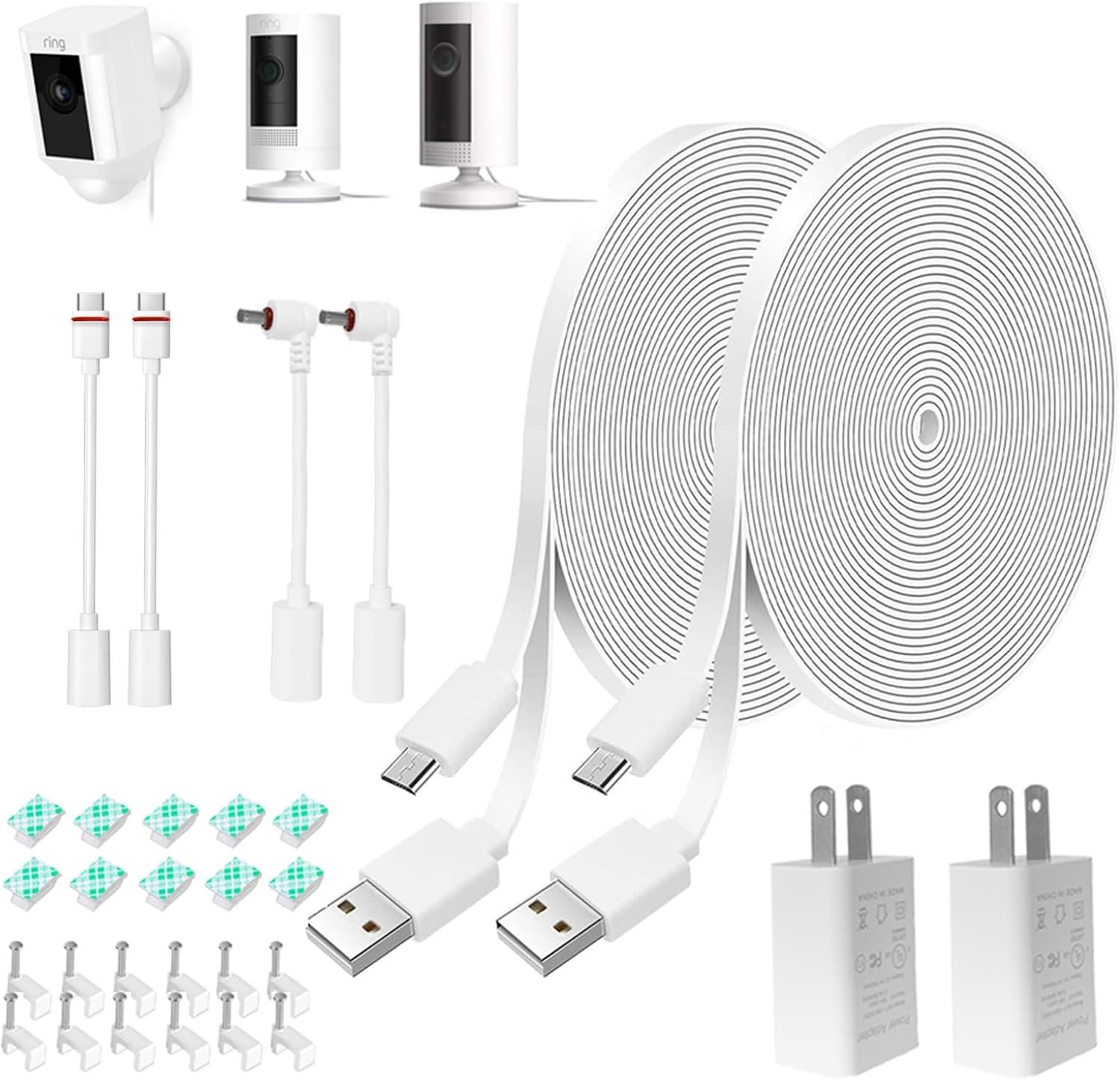 26FT Power Adapter and Cable for Ring Camera, Ring Stick Up Cam Battery, Ring Spotlight Cam Battery/Pro/Plus, Blink Outdoor 4 (4th Gen), EufyCam 3C, Weatherproof Charging Power Cord with Charger,2Pack