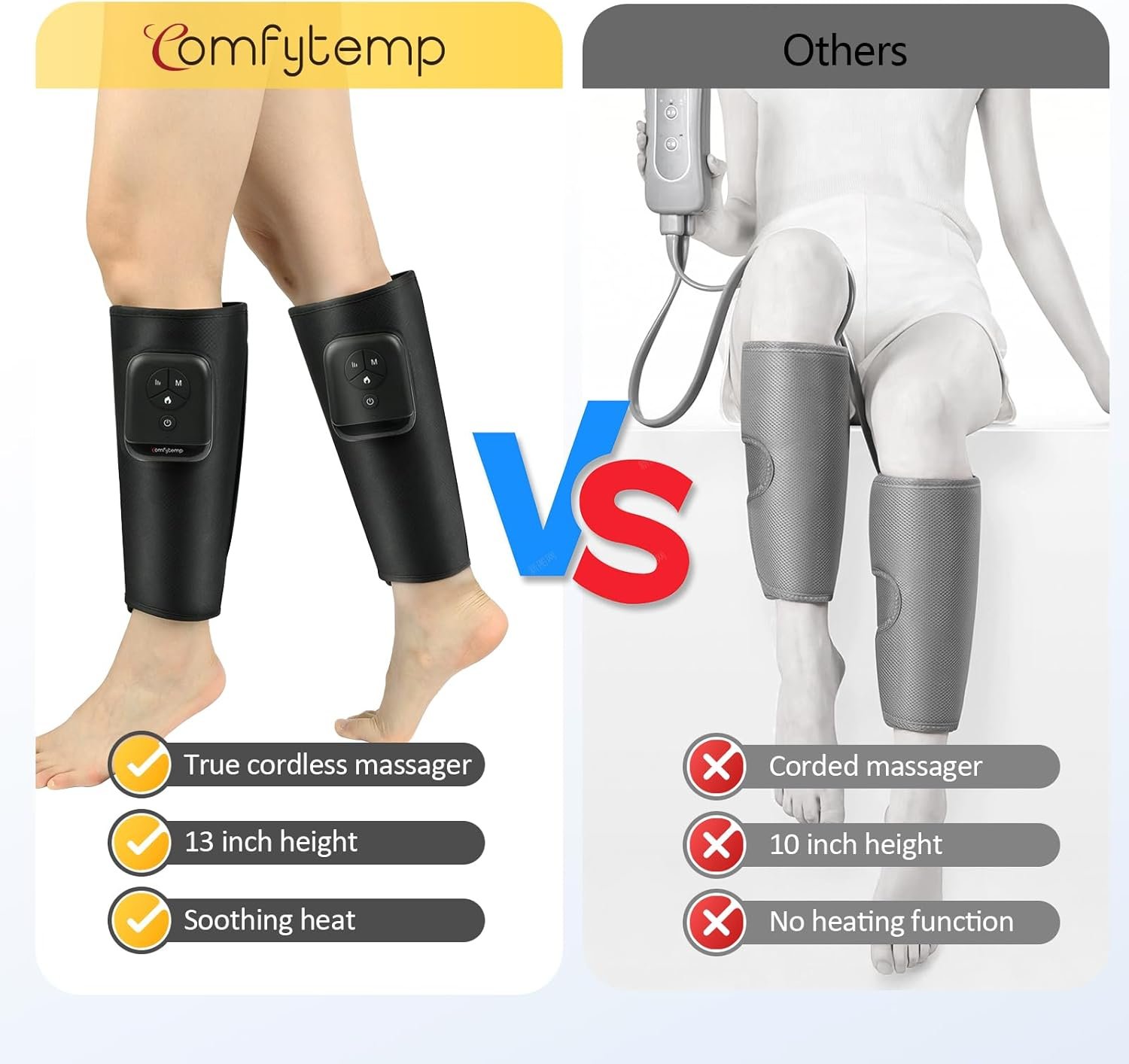 Comfytemp Cordless Leg Massager for Circulation and Pain Relief, Birthday Gift for Dad Mom Men Women, Portable Calves Massage with Heat and Compression, for RLS Edema Muscles (Fit Calf Size up to 18") - Image 7