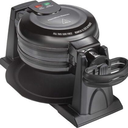 Hamilton Beach 26201 Belgian Waffle Maker with Removable Nonstick Plates, Double Flip, Makes 2 at Once, Black
