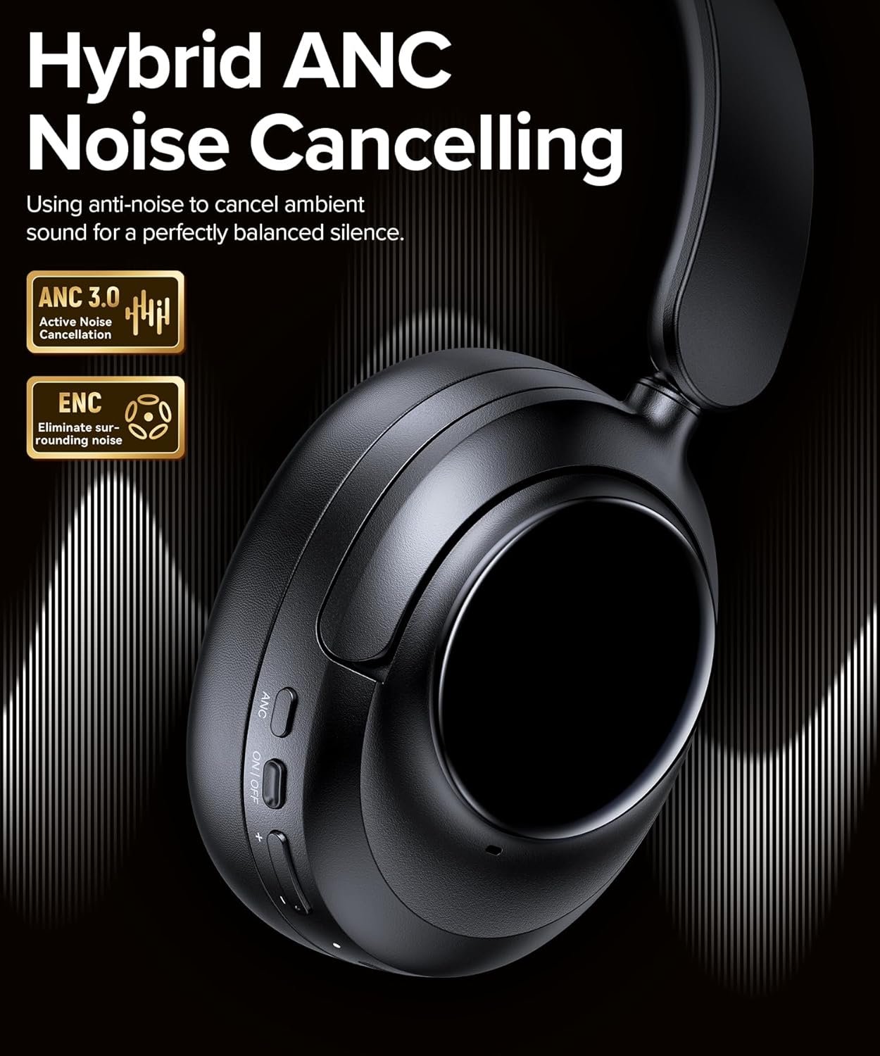Hybrid Active Noise Cancelling Headphones, 120Hrs Playtime Bluetooth Headphones Hi-Res Audio HD Clear Call with 5 ENC Mics, HiFi Stereo Wireless Headphone Over Ear Foldable for Travel Office Game - Image 2