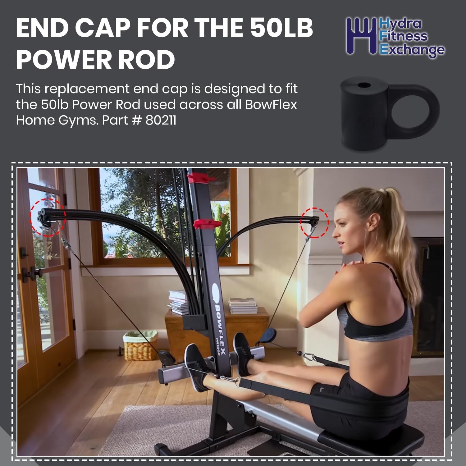 End Cap for 5lb, 30lb and 50lb Power Rod – Durable Nylon Rubber Replacement Gym Part Accessory for High Resistance Rods – Compatible with Bow-Flex Home Gym Strength System PR1000 PRO XTL Xtreme 2 SE - Image 2