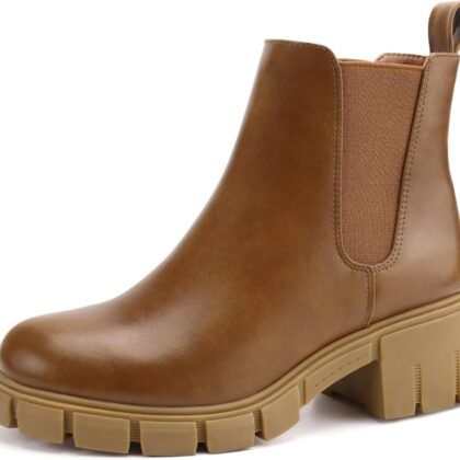 starmerx Women Platform Ankle Boots Elastic Chelsea Boots Mid Heel Slip on Booties