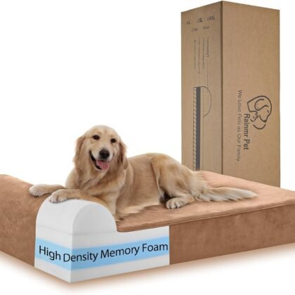 Orthopedic Dog Beds for Large Dogs, 7" Memory Foam Dog Beds with Waterproof Liner, Chew Proof Microsuede Cover, Removable and Washable, Nonskid Bottom, 48"x30"x7" L Khaki