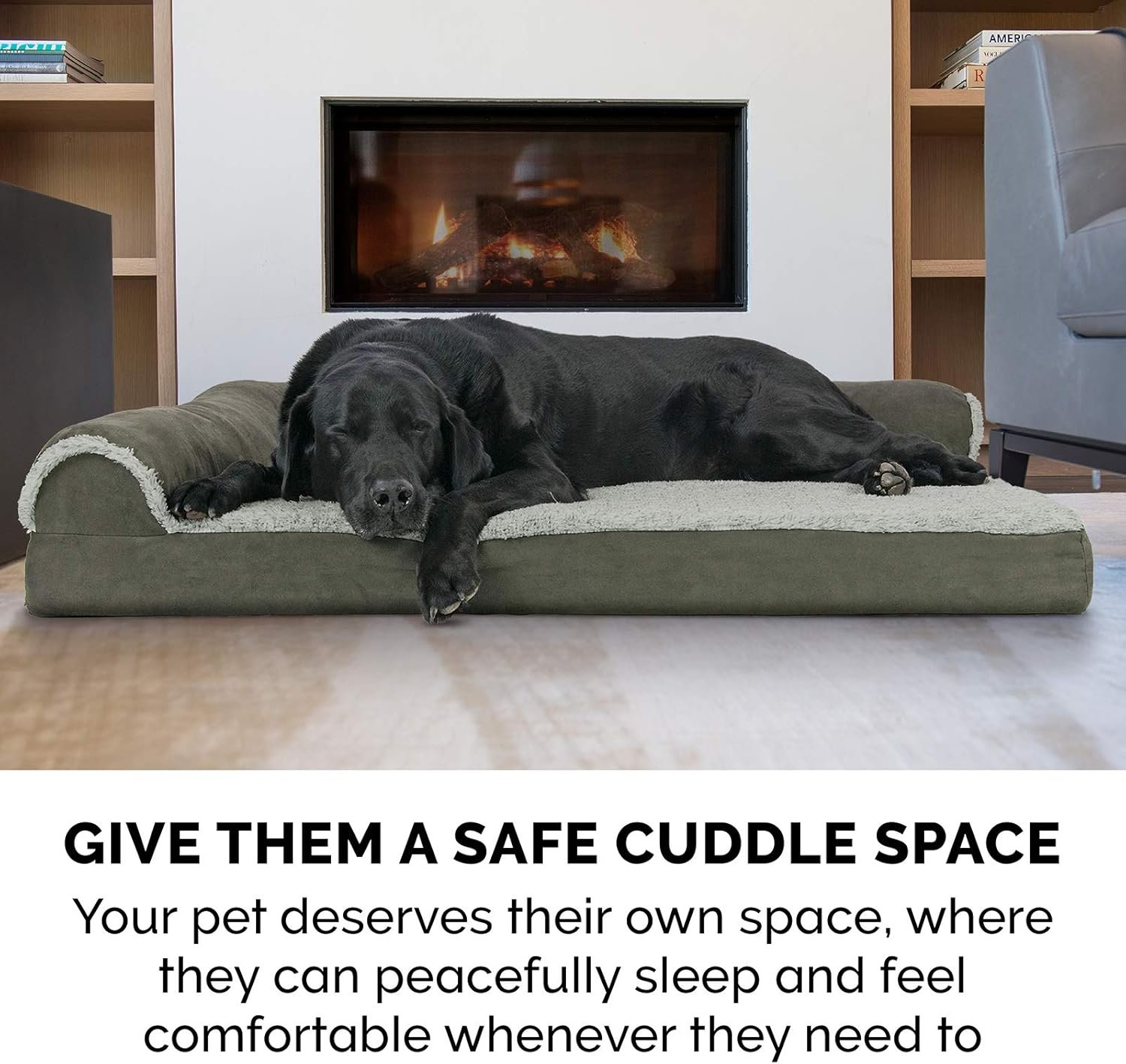 FurHaven Orthopedic Dog Bed for X-Large Dogs, L-Shaped Chaise Contour Mattress with Egg Crate Orthopedic Memory Foam for Joint Support, Removable Washable Cover, Jumbo/XL, Faux Fur & Suede, Dark Sage - Image 10