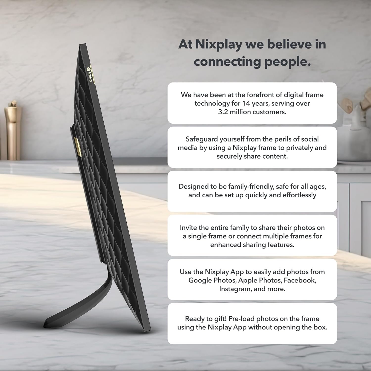 Nixplay Digital Touch Screen Picture Frame with WiFi - 15.6” Photo Frame, Connecting Families & Friends (Black/White Matte) - Image 3