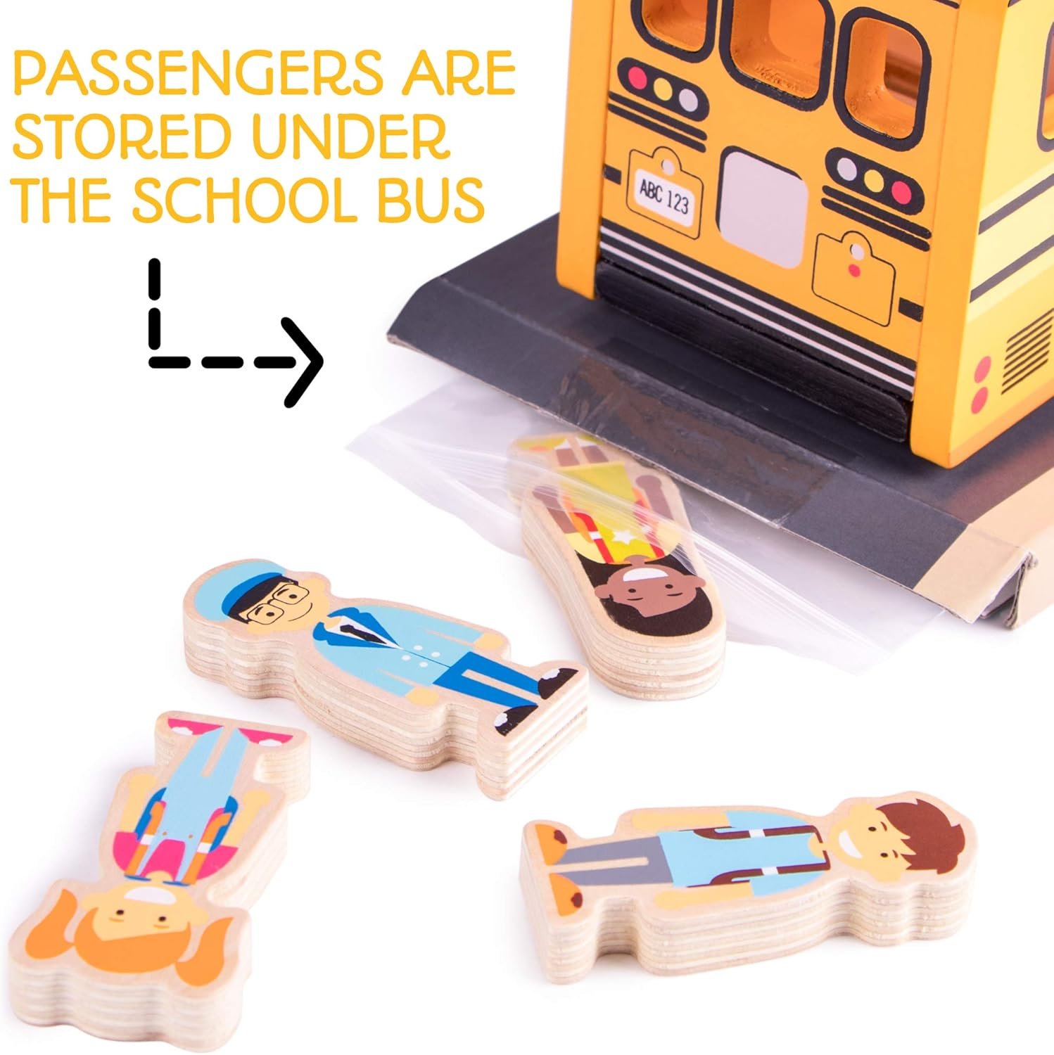 Imagination Generation Back to School Bus Wooden Vehicle Play Set with 8 Character Figures, 7 Students, 1 Bus Driver - Image 7