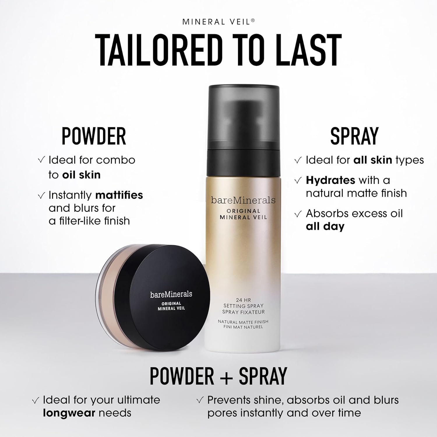 bareMinerals Original Mineral Veil Natural Matte Setting Spray, 24HR Makeup Lock & Oil Control, Alcohol-Free, Sweat & Transfer-Proof, Ultra-Fine Mist for Smooth, Matte Finish - Image 7