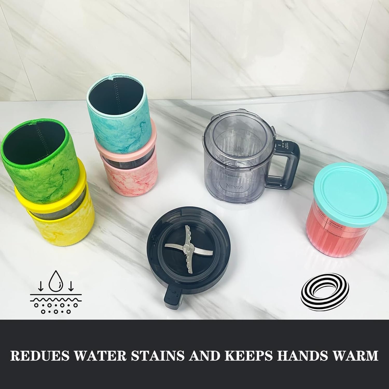 for Ninja Creami Deluxe 24OZ Pints and Lids 4 Pack with Neoprene Sleeve,Family Ice Cream Storage Containers for Ninja Creami Maker 11-in-1 NC501 NC500 Series (Dishwasher Safe Reusable Leak Proof) - Image 6