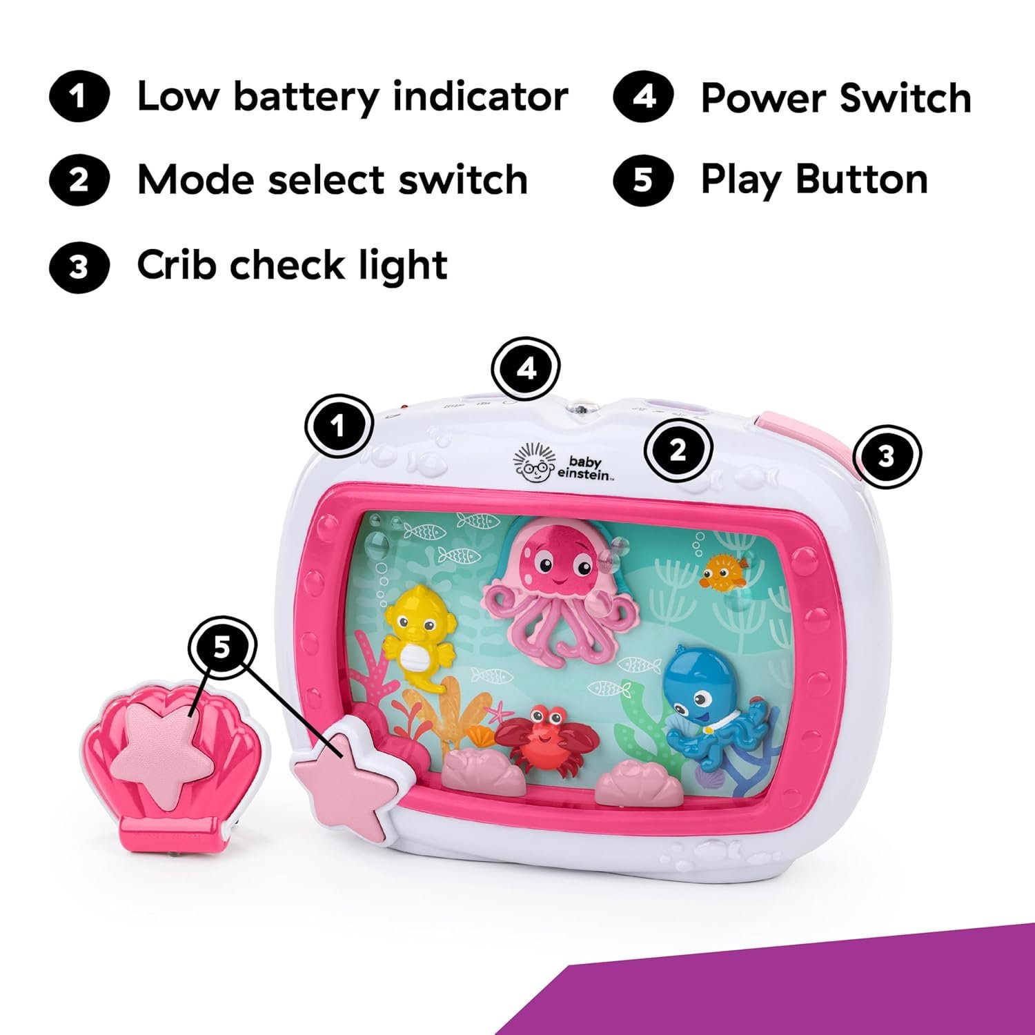 Baby Einstein Sea Dreams Soother Musical Crib Toy and Sound Machine, Pink, Newborn and up - Image 3