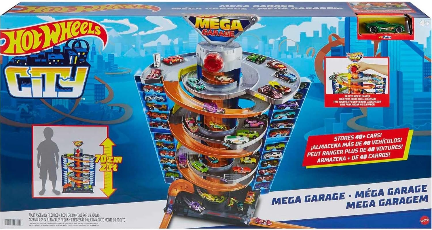 Hot Wheels City Mega Garage Playset with Corkscrew Elevator & Storage for 60+ Cars, Includes 1 Hot Wheels 1:64 Scale Vehicle, Gift for Kids 4 Years Old & Up, HFH03 - Image 6