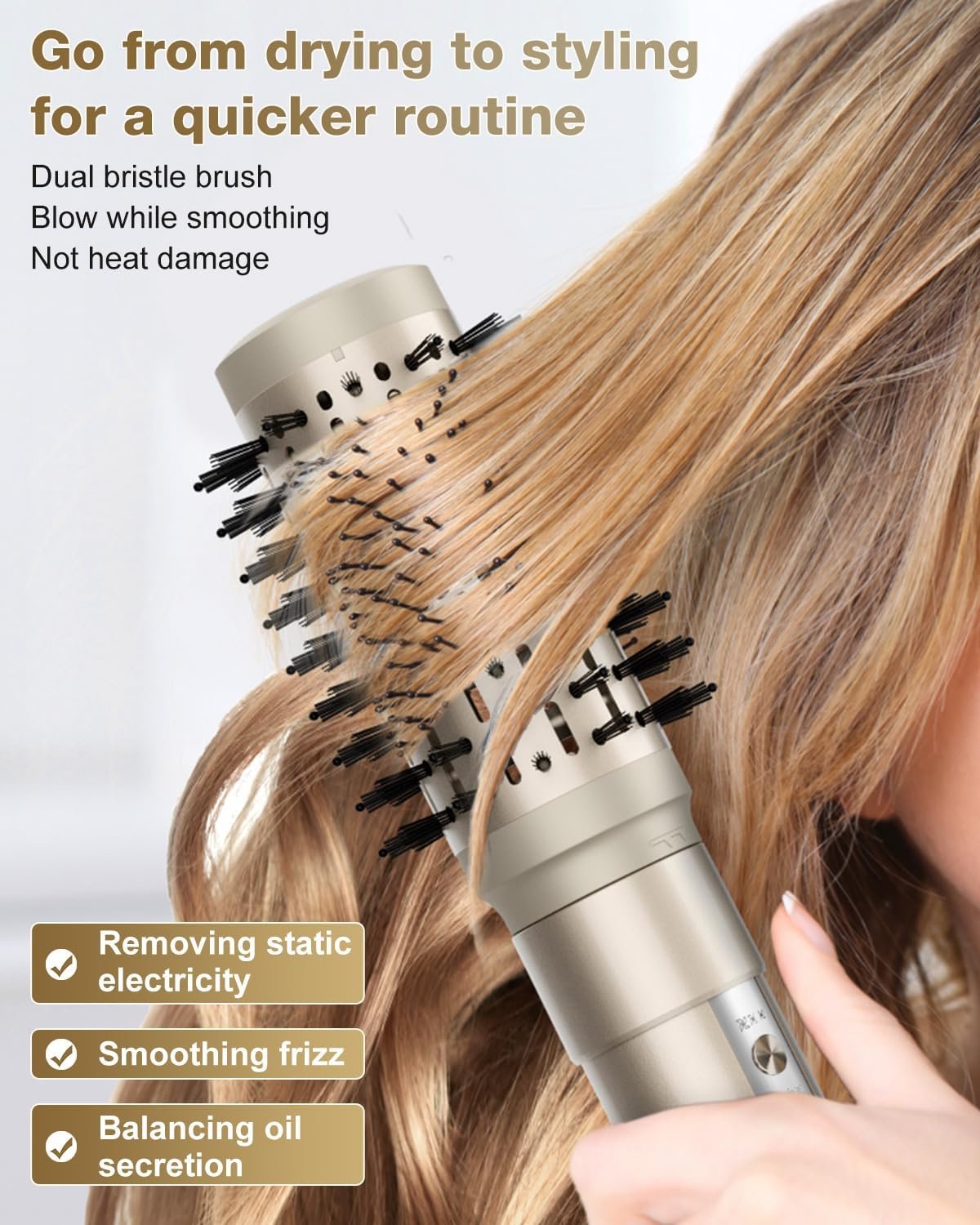 7MAGIC 6 in 1 Multi Hair Styler Dryer Brush, 110,000 RPM High-Speed, Negative Ionic, Fast Drying for Professional Blow Dry, Curling, Volumizing, Straightening and Styling, Gold - Image 6