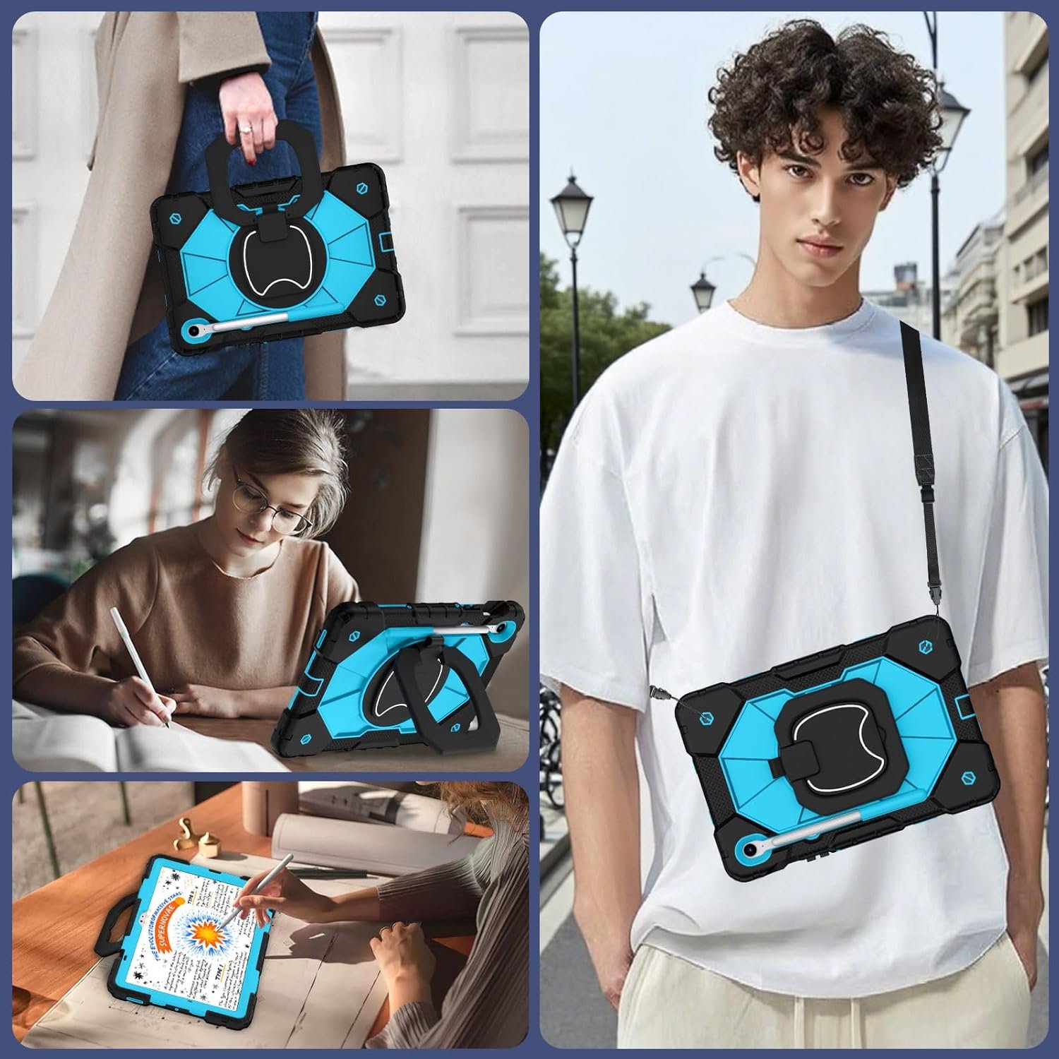 WESOROL Case for Samsung Galaxy Tab S10 Lite/S10 FE/S9 FE 10.9 Inch Galaxy Tab S9 11 Inch,Shockproof Cover for Samsung S9 FE Tablet Case with Screen Protector Rotate Stand Pen Holder,Black Blue - Image 4