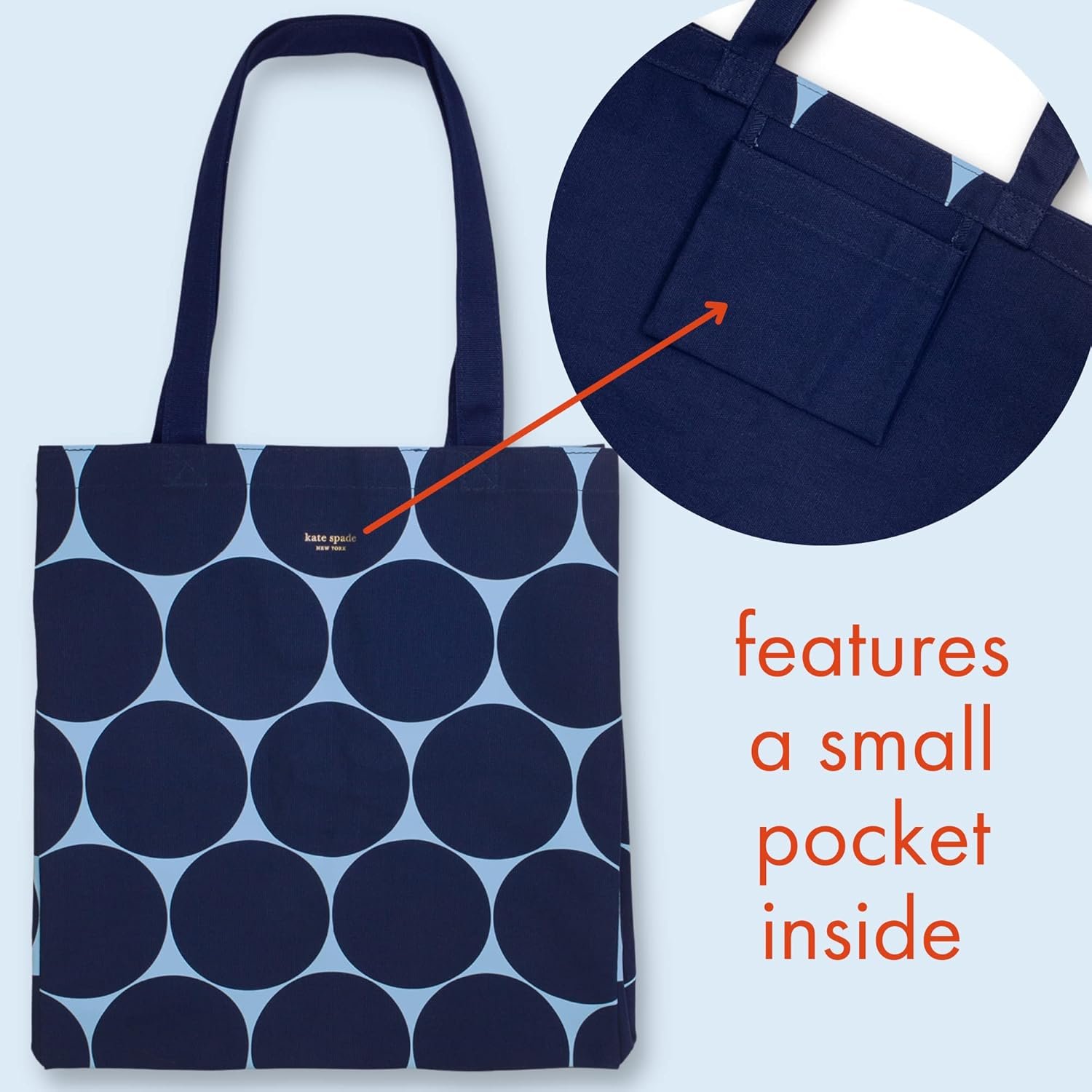 kate spade new york Canvas Tote Bag for Women, Cute Tote Bag for Teacher, Blue Canvas Beach Bag, Book Tote with Pocket, Joy Dot - Image 5