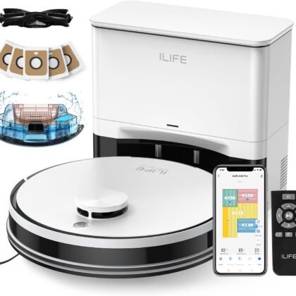 ILIFE A30 Pro Robot Vacuum and Mop, Self Emptying Station for 60 Days, 5000Pa Suction, LiDAR Navigation, No-Go Zones, 2.4G WiFi/App/Alexa/Remote Control, Roller Brush for Carpet, Hard Floors, 110V