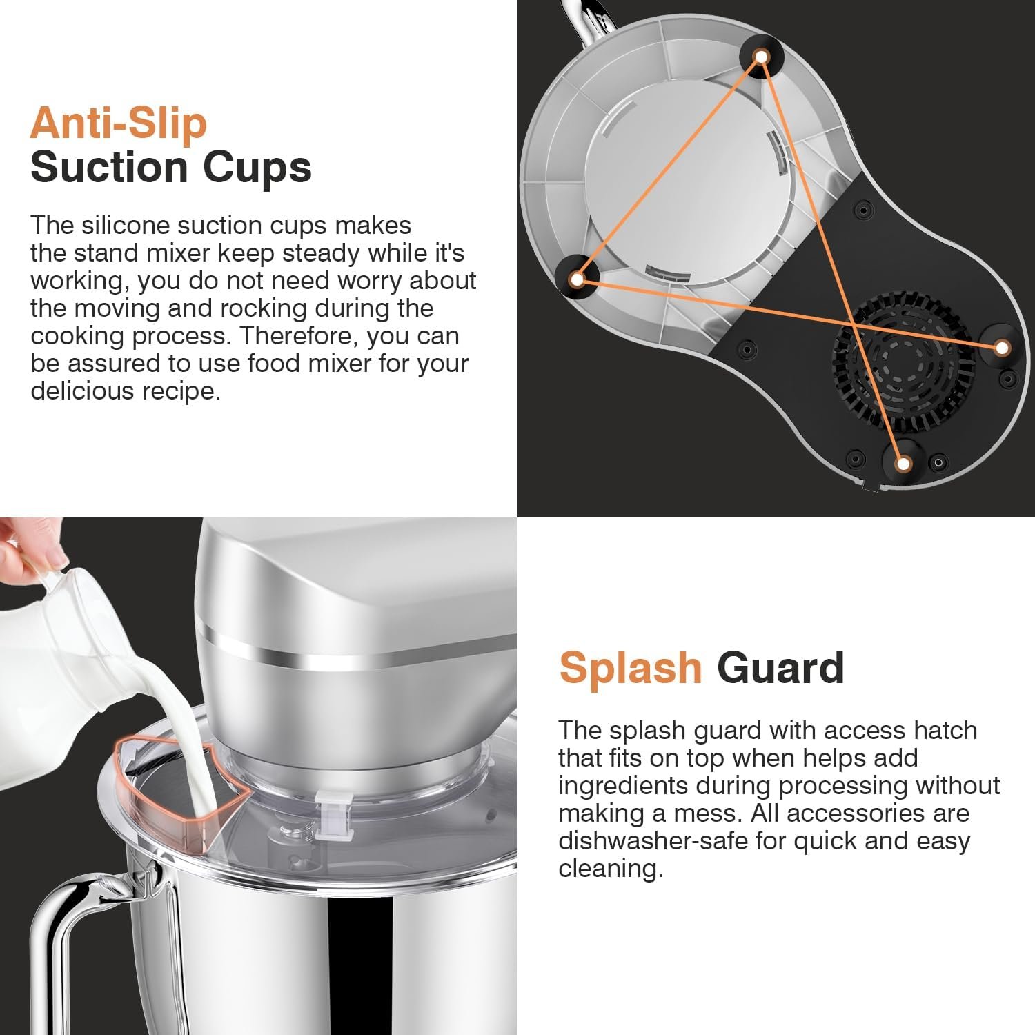 Mini Angel Stand Mixer,10-Speed 5QT Kitchen Electric Mixer,Tilt-Head Food Mixer with Dough Hook, Wire Whisk, Flat Beater, Stainless Steel Bowl (Silver) - Image 5