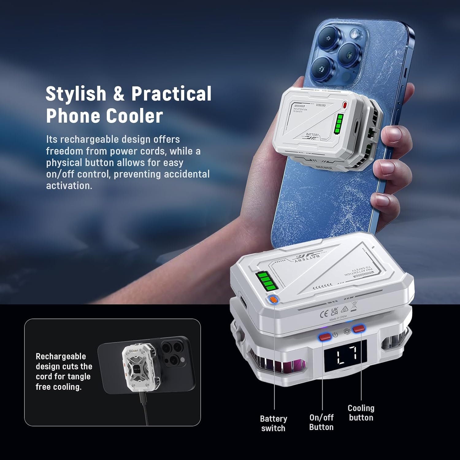 NEEWER BASICS Magnetic Phone Cooler with 5000mAh Battery, Type C Rechargeable Wireless Cooling Fan Case with Magnetic Ring & Clip Compatible with iPhone 16 15 Pro Max MagSafe Samsung for Gaming, PA096 - Image 4