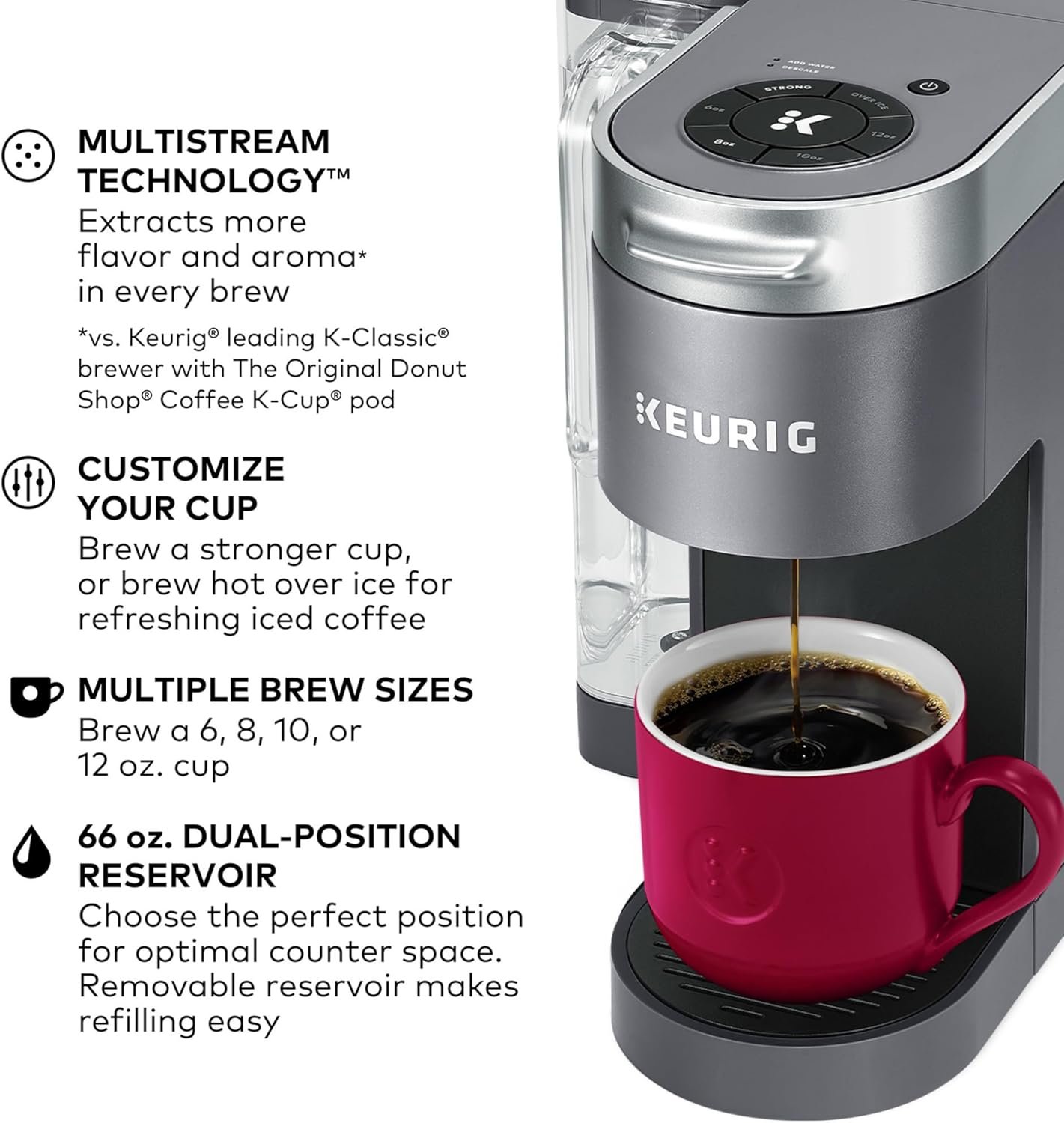 Keurig K-Supreme Single Serve K-Cup Pod Coffee Maker, MultiStream Technology, 4 Brew Sizes, 66oz Dual-Position Removable Reservoir, Gray - Image 3