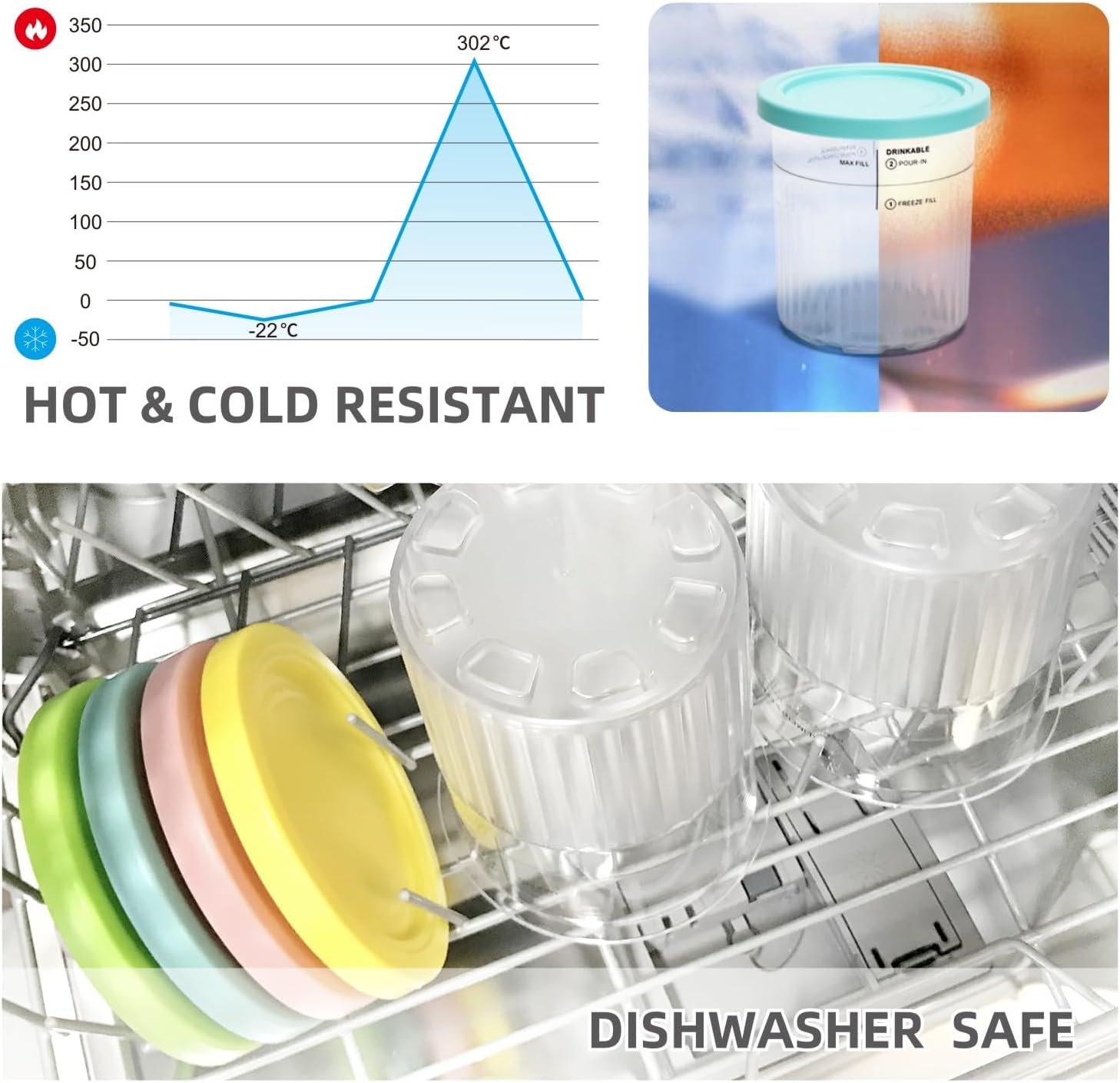 4 Pack Ninja Creami Deluxe Pints & Lids, 24oz Family Size XL Cups for Ninja Creami 11-in-1 NC501 NC500 Series Deluxe Ice Cream Maker - Image 3