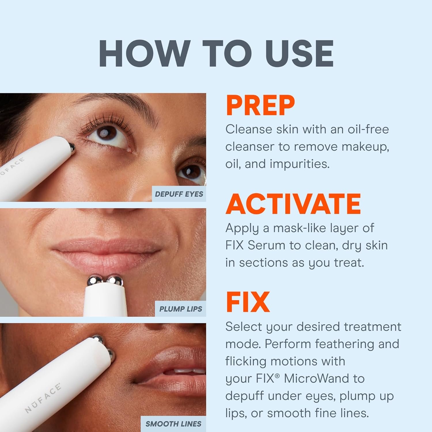 NuFACE FIX MicroWand Microcurrent Facial Device, FDA Cleared - Eyes, Lips & Lines Treatment with Serum Activator - Lip Plumper, Eye Depuffing Wand, Wrinkle & Smile Line Reducer, 3 On-The-Go Modes - Image 6