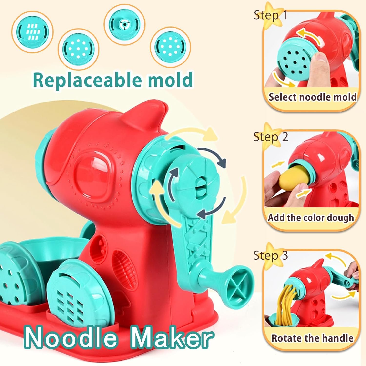 3 in 1 Color Dough Kitchen Creations Set, Ice Cream Spaghetti Burger Maker Machine, Art Crafts Food Modeling Toys, Accessories Tools Kit for Boys Girls Kids Toddlers Ages 3+ (12 Colors Dough) - Image 3