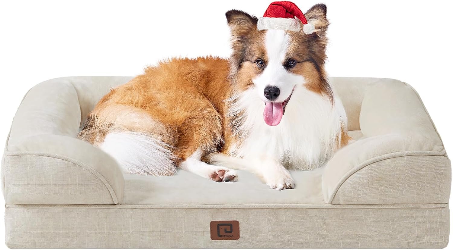 EHEYCIGA Orthopedic Dog Beds for Large Dogs, Waterproof Memory Foam Large Dog Bed with Sides, Non-Slip Bottom and Egg-Crate Foam Pet Couch Bed with Washable Removable Cover, Beige