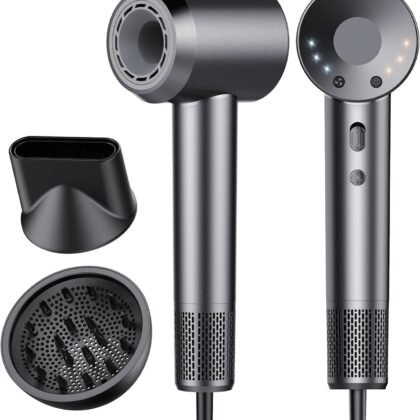 Hair Dryer, 160000 RPM Professional High Speed Ionic Blow Dryer 500 Million Negative Ions & Heat-Control & Low Noise Hairdryer for Faster Drying All Hair Types, No Heat Damage, Travel with Diffuser