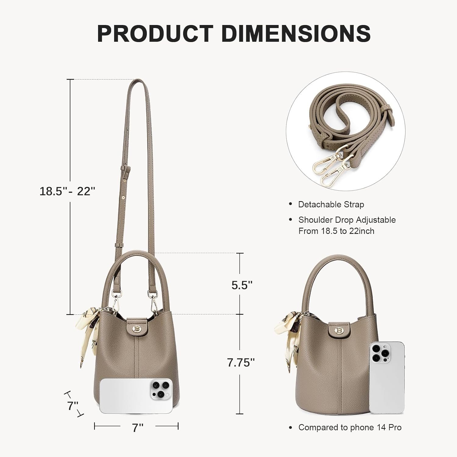 BOSTANTEN Small Crossbody Bags for Women Vegan Leather Mini Bucket Handbag Removable Shoulder Strap - Image 3