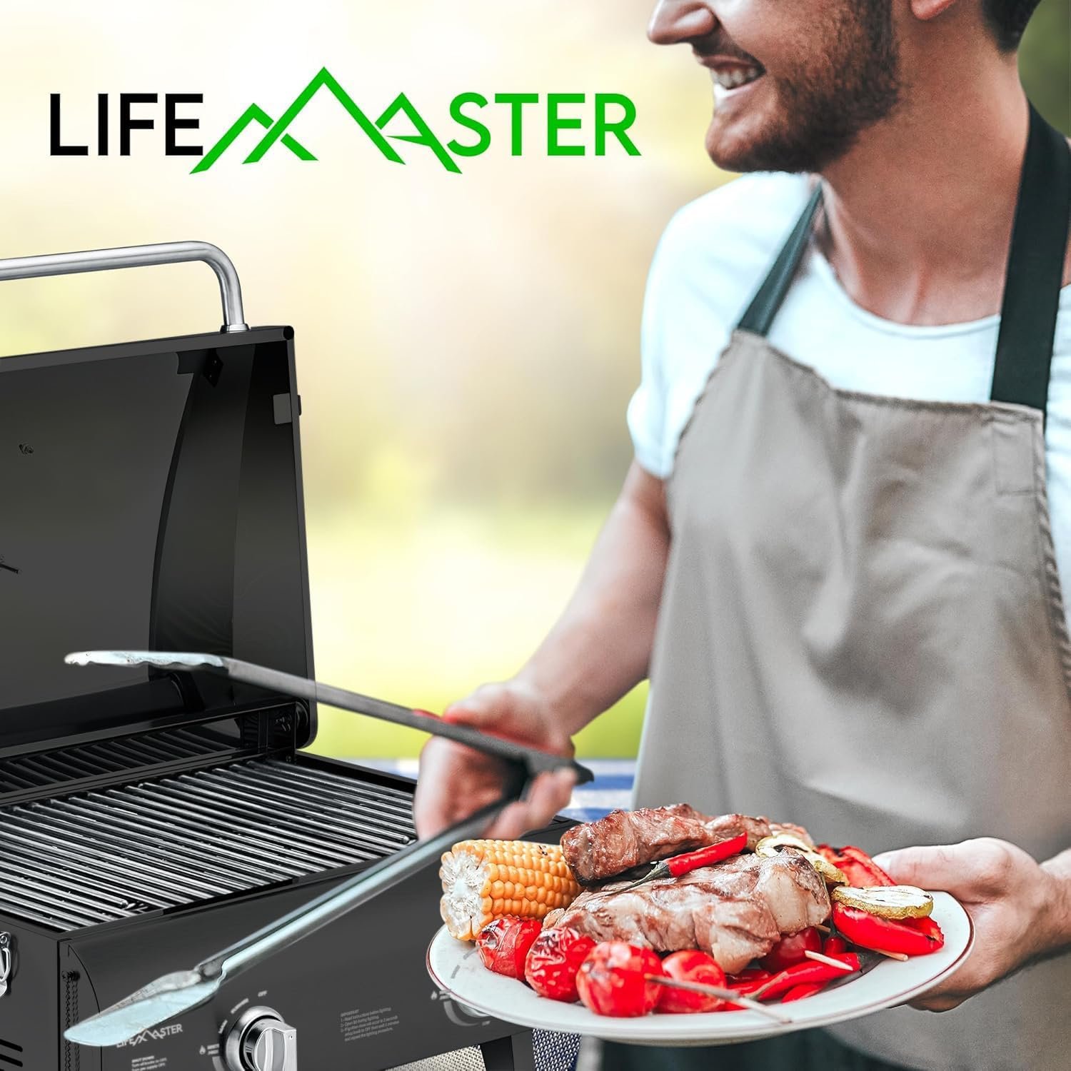 Black Portable Gas Grill, Dual 10,000 BTU Burners, 275 Sq.In Cooking Space, Push-to-Start Ignition, Wind-Proof Lid with Built-in Thermometer, Perfect for Camping Tailgates & Backyard BBQ Cookouts - Image 7