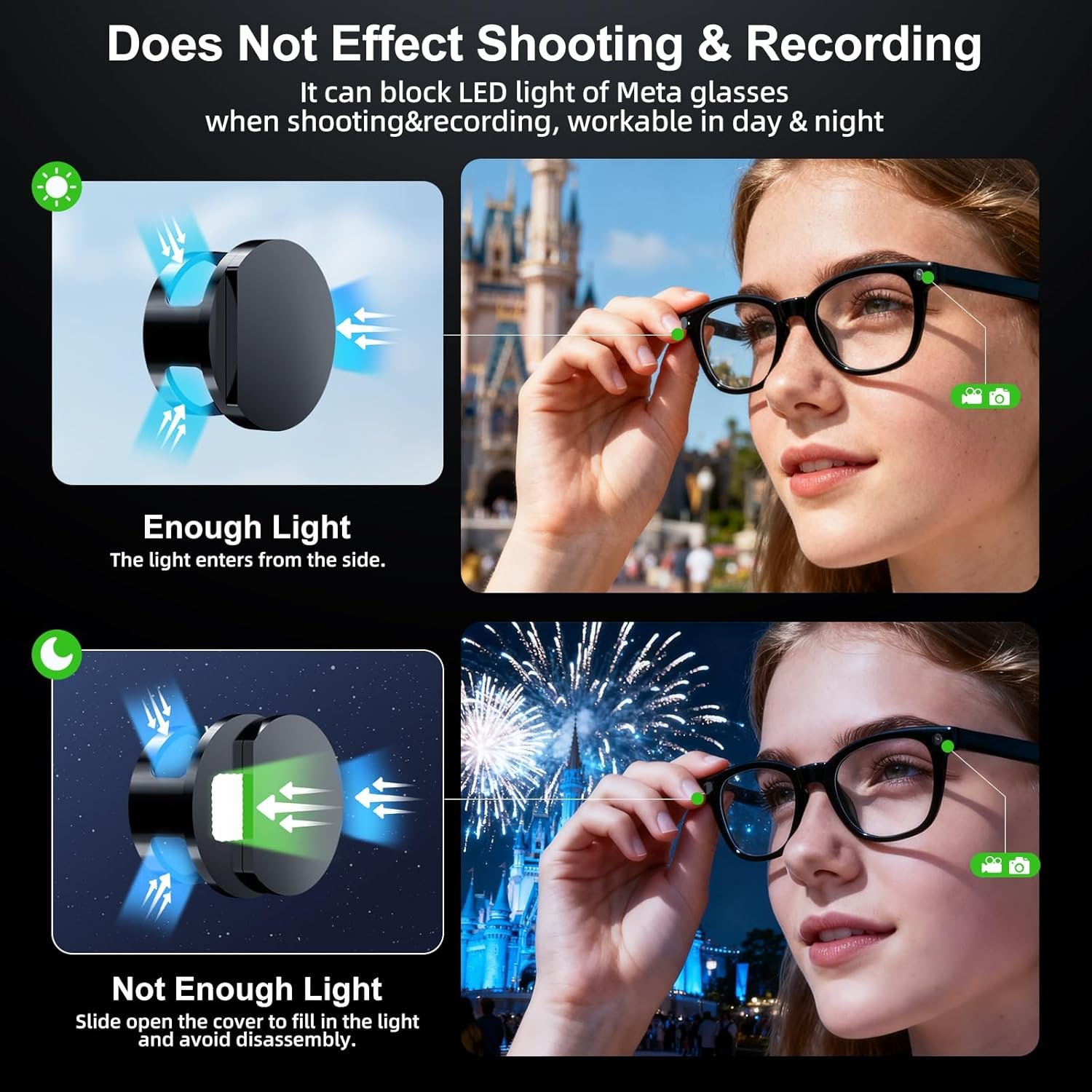 4 Pack LED Light Blocking Covers Compatible with Ray-Ban Meta Wayfarer/Skyler/Headliner & Oakley Meta HSTN Smart Glasses Accessories,Adjustable Blackout Light Covers Meta Glasses - Image 4