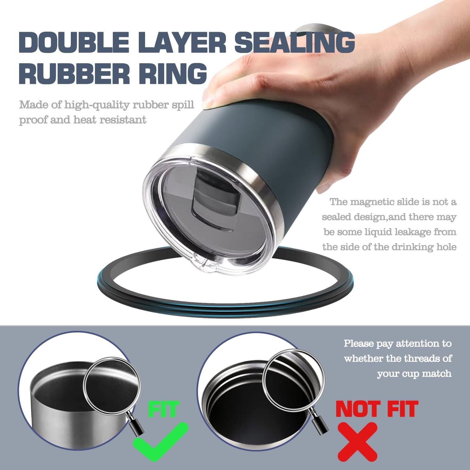 30 oz Tumbler Lid Replacement for Yeti 30/32 oz Tumbler, 14 oz Mug and 35 oz Straw Mug, Travel Spill Proof Cup Lids with Magnetic Slider, BPA Free (2 Pack) - Image 5