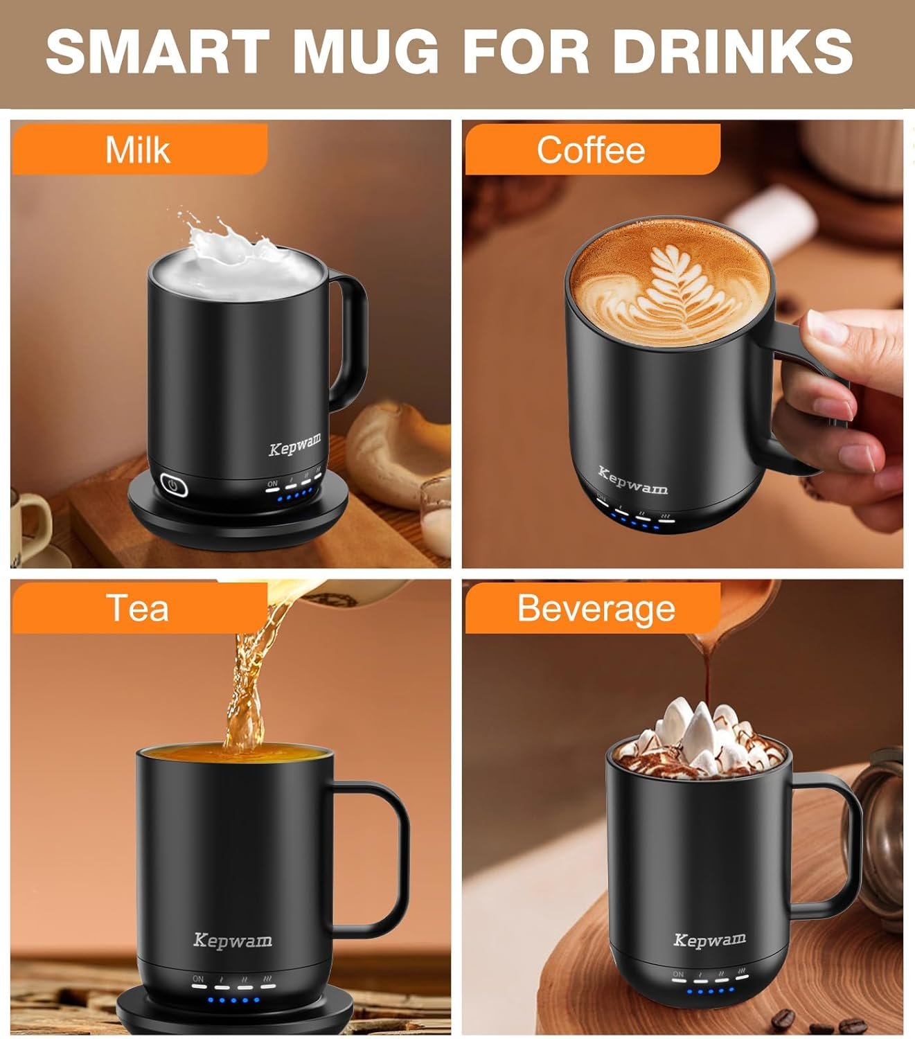 Self Heating Coffee Mug T1-16oz Fast Heating & Ultra Long-Lasting Battery Life, Heated Coffee Mug Up to 149℉ - Touch & App Controlled Coffee Mug, Birthday Gifts for Women and Men - Image 6