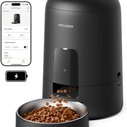 PETLIBRO Automatic Cat Feeder, Wi-Fi Rechargeable Cats Food Dispenser Battery-Operated with 30-Day Life, AIR 2.4G Wi-Fi Timed Pet Feeder for Cats & Dogs, 2L Auto Cat Feeder, Black