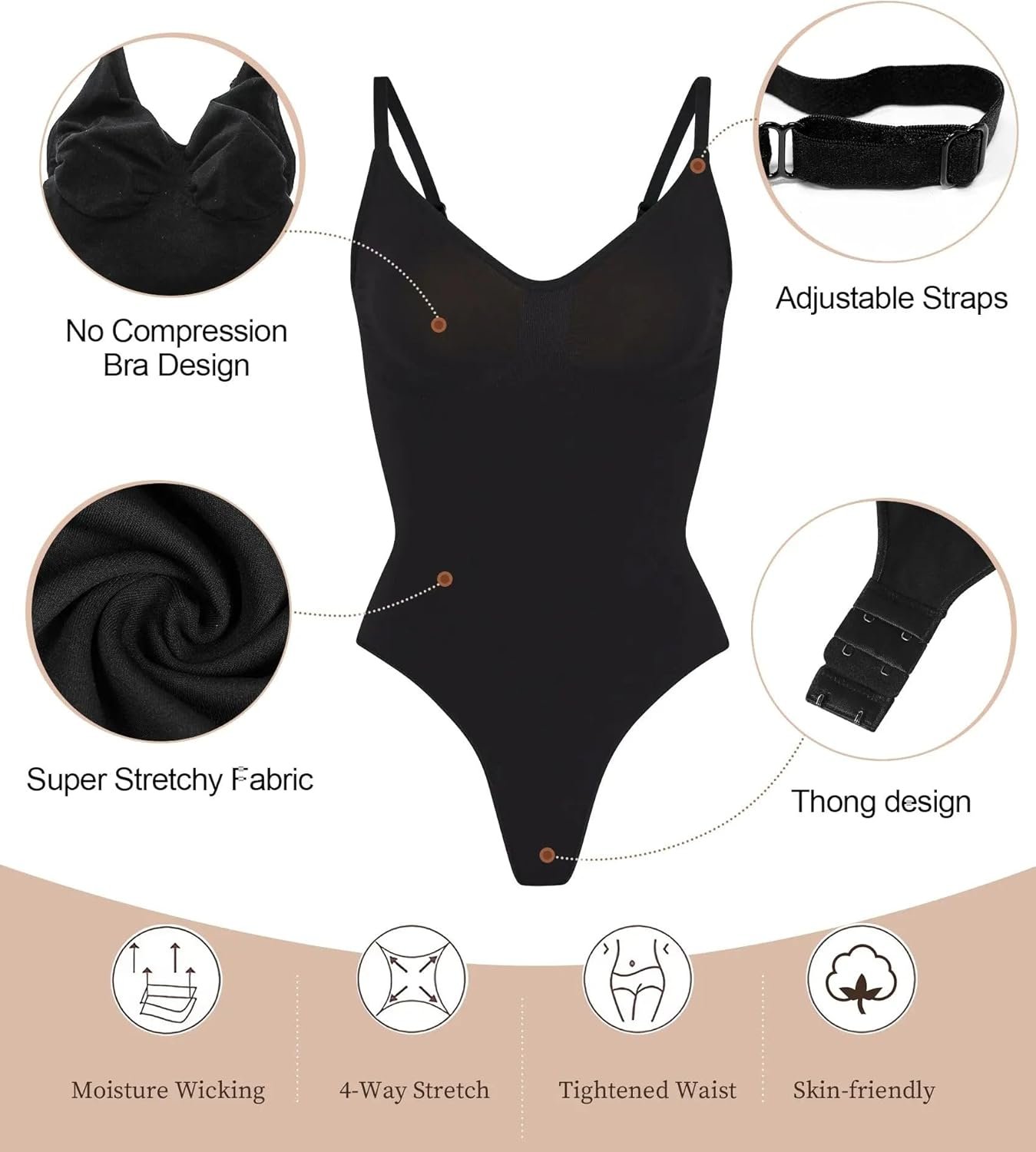 SHAPERX Women's Seamless Shapewear Bodysuit Tummy Control Body Shaper Waist Snatching Body Suit - Image 4