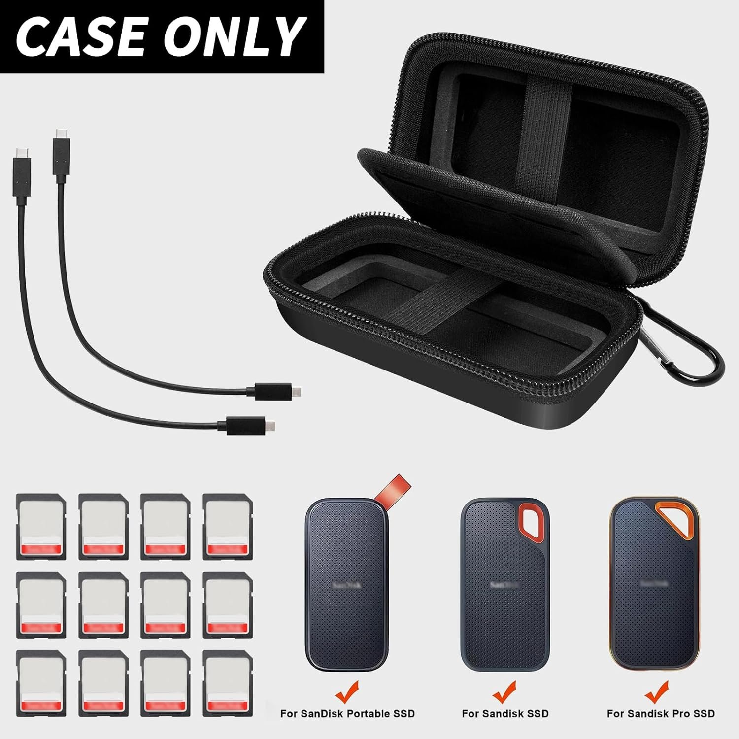 Case Compatible with SanDisk Extreme Pro/for SanDisk Portable SSD 1TB 2TB 4TB 500GB/ for Crucial X10 X9 External Solid State Drive, Travel Storage Bag for Memory Card SD Card - Black (Box Only) - Image 2