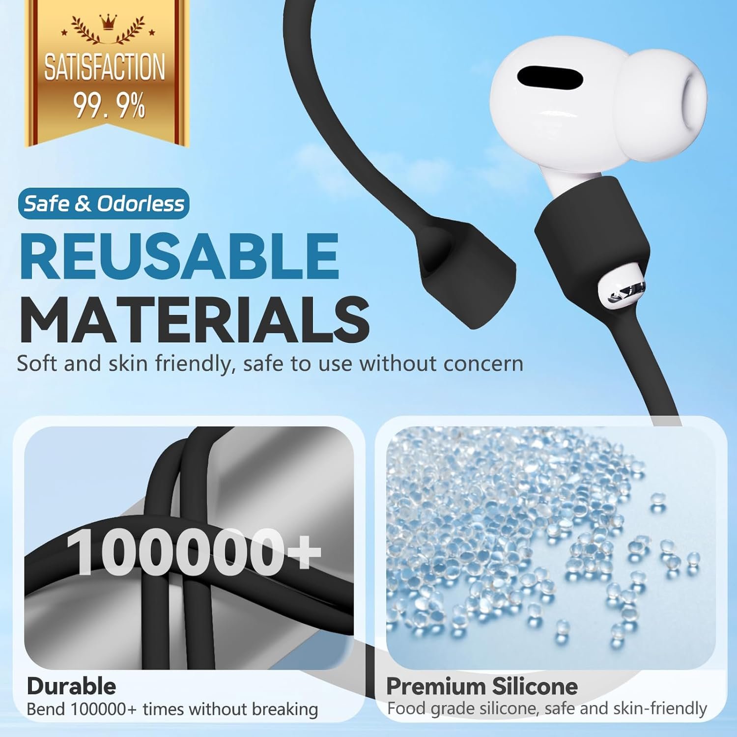 5 Pack Ultra Strong Magnetic AirPods Pro Straps, Anti-Lost Neck Cord for AirPods Pro 3 2025,AirPods 4th, AirPods Pro 2nd/1st, AirPod 3rd, AirPod 2nd/1st - 5 Pcs Silicone Sports Lanyard and 2 Ear Hook - Image 5