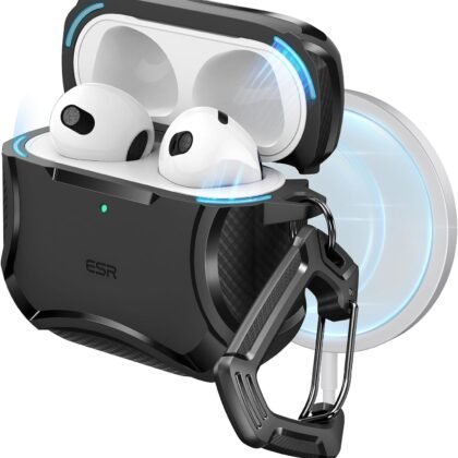 ESR for AirPods 4 Case, Compatible with AirPods 4th Generation Case (2024), Compatible with MagSafe, Powerful Drop Protection, Magnetic Lid, Cyber Series, Black