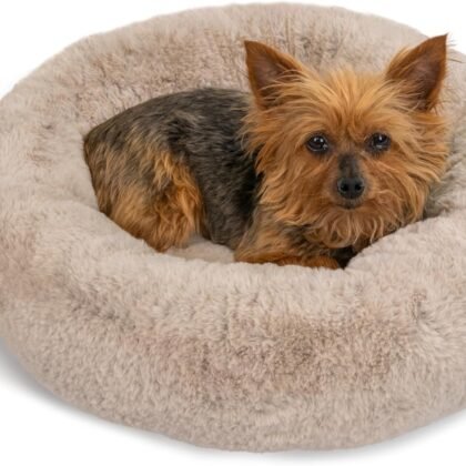 Best Friends by Sheri SnuggleSoft Faux Fur Calming Donut Bed for Dogs and Cats, Brown, Extra Small, 18x18