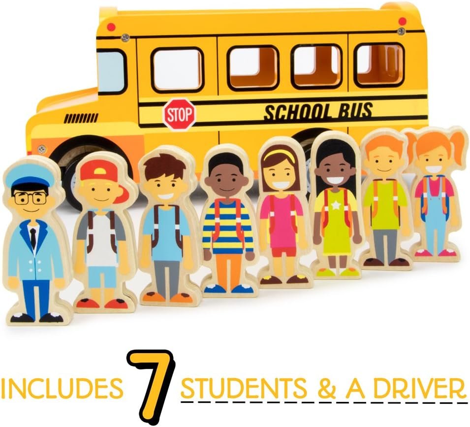 Imagination Generation Back to School Bus Wooden Vehicle Play Set with 8 Character Figures, 7 Students, 1 Bus Driver - Image 5
