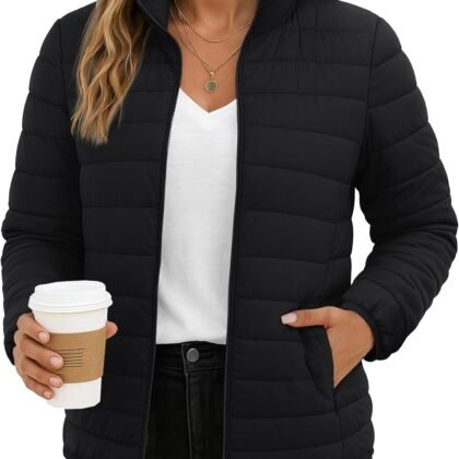 TACVASEN Women's Puffer Jackets Quilted Packable Puffy Coats Lightweight Winter Warm Zip Up Down Jacket Stand Collar