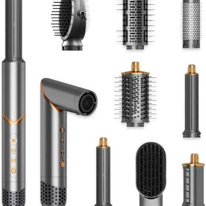 8 in 1 Hair Styler & Hair Dryer Brush Set, High-Speed Negative Ionic Foldable Hair Dryer Fast Drying, Multi Professional Hot air Styler for Curling Volumizing Straightening Styling(Grey)