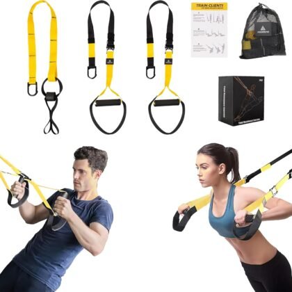 Home Resistance Training Kit, Resistance Trainer Fitness Straps for Full-Body Workout, Bodyweight Resistance Bands with Handles, Door Anchor, Workout Guide for Home Gym (Resistance) (Black, Yellow)