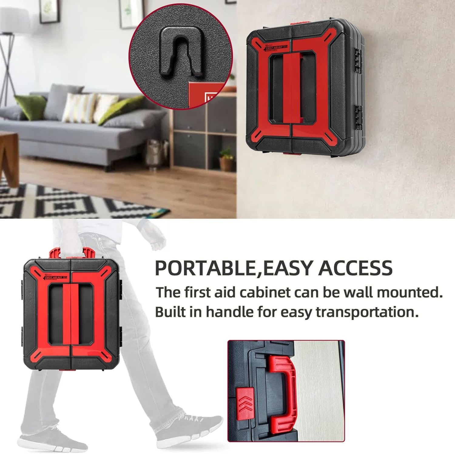 Hard Case First Aid Kit 408 Pcs - Wall Mountable Trauma Kit for Car, Home, Office & Truck - Comprehensive Large First Aid Supplies with Color-Coded Labelled Compartments - Image 4