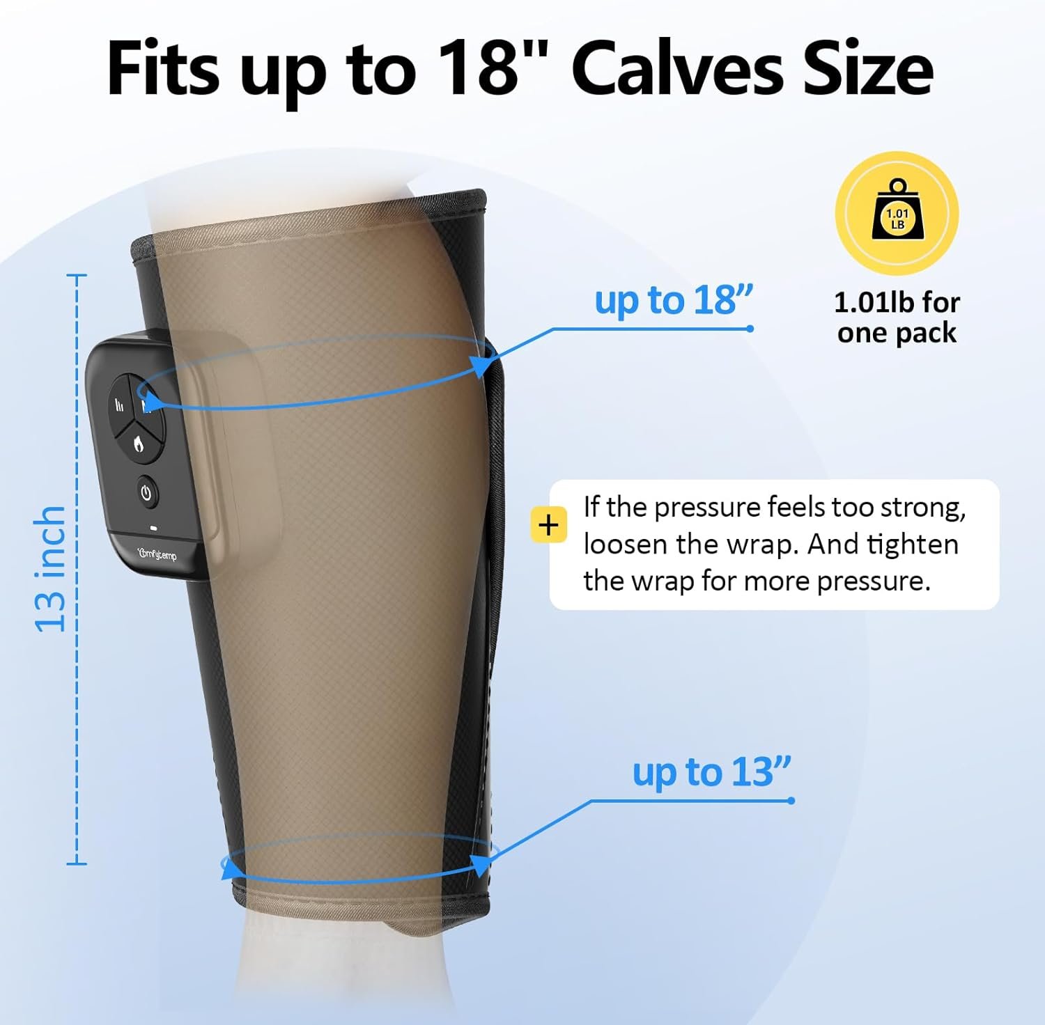 Comfytemp Cordless Leg Massager for Circulation and Pain Relief, Birthday Gift for Dad Mom Men Women, Portable Calves Massage with Heat and Compression, for RLS Edema Muscles (Fit Calf Size up to 18") - Image 5