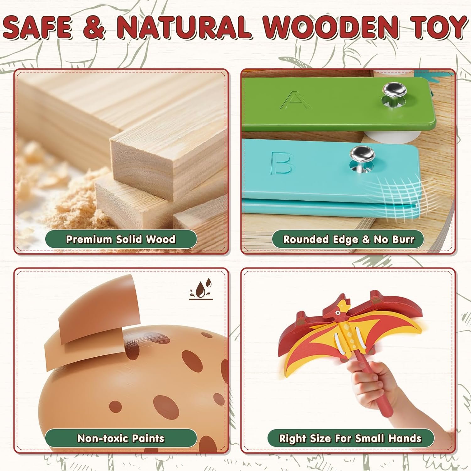 Lehoo Castle Baby Drum Set, Wooden Musical Instruments, Montessori Toys for Toddlers 1-3, Percussion Set with Xylophone Maracas Egg Shaker Drum Sticks, Preschool Christmas Birthday Gift - Image 5