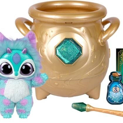 Magic Mixies - Magical Real Misting Gold Cauldron with 8 Inch Non-Electronic Plush Toy. Follow The Spell Book Add The Magic Ingredients. Who Will You Magically Create?