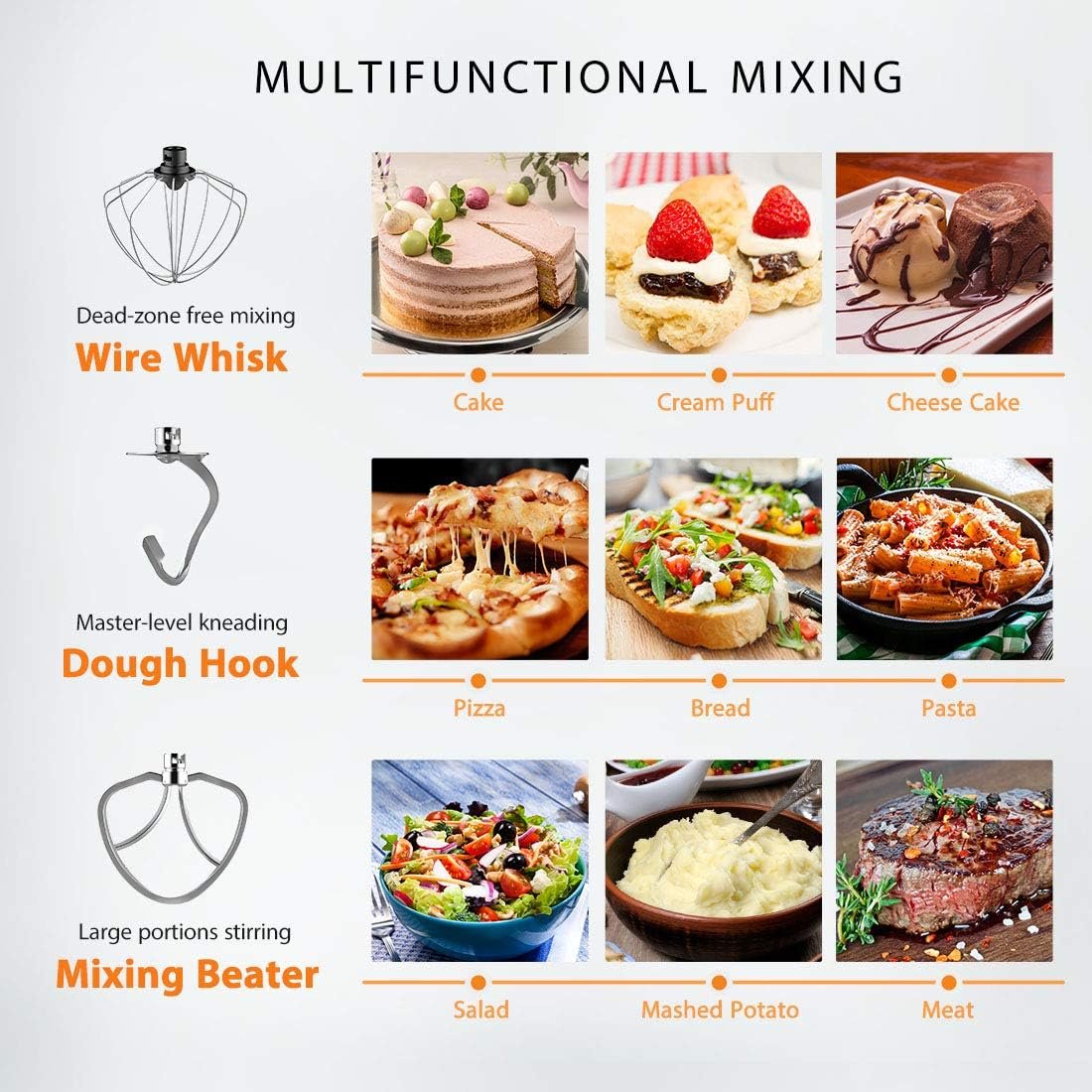 VIVOHOME 7.5 Quart Stand Mixer, 660W 6-Speed Tilt-Head Kitchen Electric Food Mixer with Beater, Dough Hook, Wire Whip, and Egg Separator, Red - Image 2