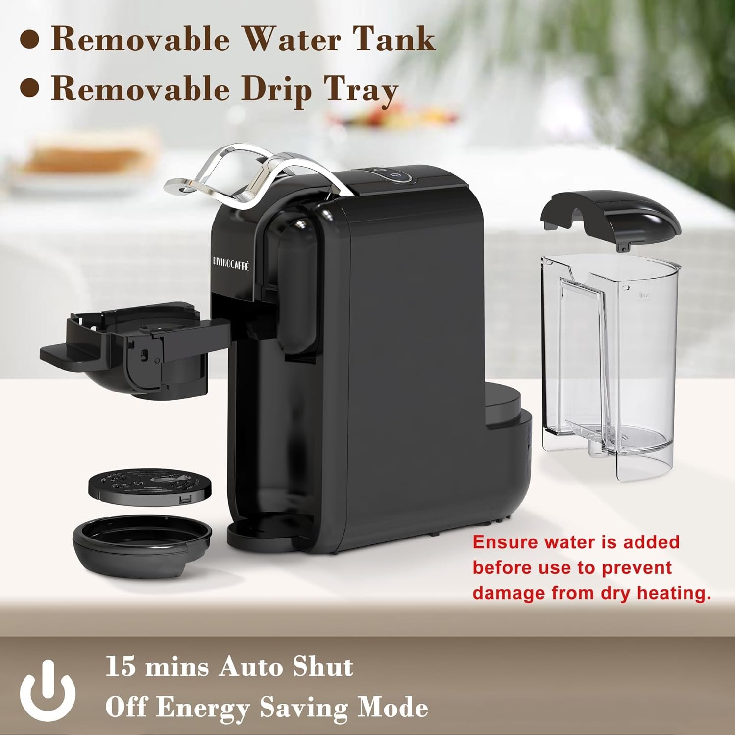 Espresso Maker for Nespresso Capsule, Lavazza Blue Capsule & Coffee Powder, 19 Bar Pump Pressure Makes Authentic Espresso Coffee, Mini Espresso Coffee Machines with Removable Water Tank. - Image 7