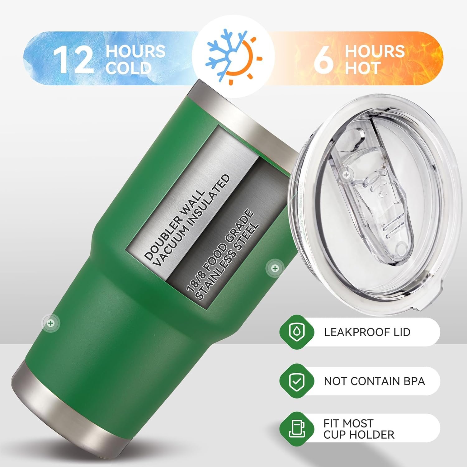 30 oz Tumbler with Lid Stainless Steel Tumblers Vacuum Insulated Cup Reusable Powder Coated Travel Mug Double Wall Leak Proof Portable Cups Keep Cold Drinks for 12 Hours, Dark Green, 1 Pack - Image 5