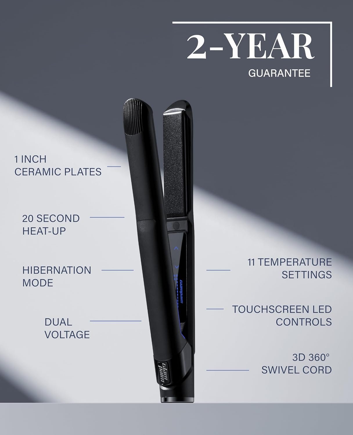 GLAMPALM Hair Straightener 1" Ceramic Flat Iron Infused with Vita C, Korea's No.1 Professional Salon Tool, 3D Swivel Cord & Dual Voltage, Digital LED(210°–450°), 20s Fast Heat-Up, Pure Black (GP201T) - Image 5