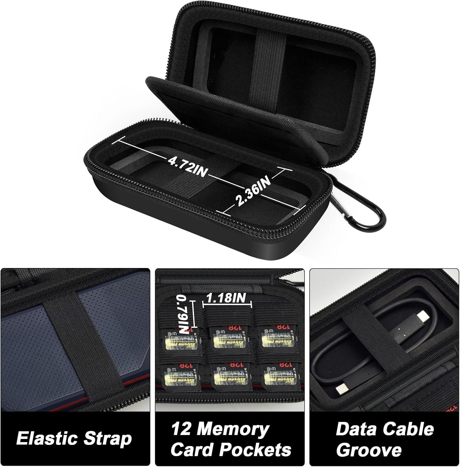 Case Compatible with SanDisk Extreme Pro/for SanDisk Portable SSD 1TB 2TB 4TB 500GB/ for Crucial X10 X9 External Solid State Drive, Travel Storage Bag for Memory Card SD Card - Black (Box Only) - Image 3